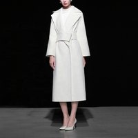 OEM Guangzhou Custom White Winter Woolen Coat Belt Long Sheep Coat Women
