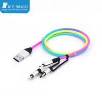 ICE-BINGO Rainbow Color 1m woven 3-in-1 8-pin micro type-C Charging Data Cable Baseus USB Cable Mobile phones For iphone HUAWEI
