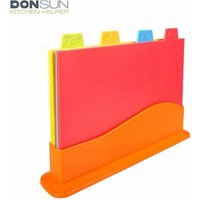 Colourful 4 Piece Plastic Chopping Board Set Stand