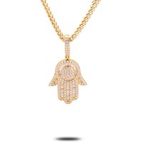 New design custom hiphop CZ iced out micro paved charm hamsa hand pendant
