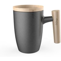 DHPO Ceramic Coffee Mug Bamboo Lid Handle Matte Black
