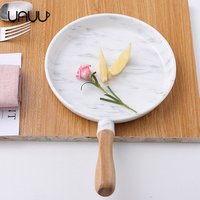 Round Ceramic Dinner Plate Set Wood Handles