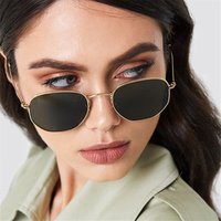 Fashion Sunglasses Women Brand Designer Small Frame Polygon Clear Lens Sunglasses Men Vintage Sun Glasses Hexagon Metal Frame