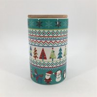 Ceramic Christmas cookie jar airtight tea coffee sugar storage jar ceramic coffee canister with bamboo wood lid