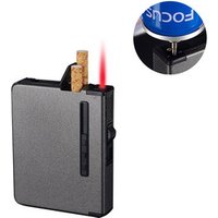 ZCH-016 12pcs creative slim metal windproof cigarette case with automatic cigar out gas lighter logo customized wholesale