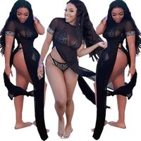 Women's sexy mesh see through two pieces bikini beachwear dress LTS3109