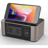 outdoor portable voice box mobile phone with qi wireless charger, alarm clock and two 3W music speaker