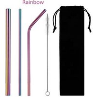 5 Piece Eco Friendly Reusable Metal Drinking Straw Set Cleaner Brush