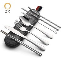 Stainless Steel Travel Camping Cutlery Knife Fork Spoon Chopsticks Set With Case,Lunch Box Utensils, Portable Silverware Set