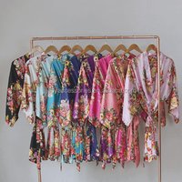 High quality women wedding print floral brides Kimono satin floral bridesmaid robes bridal party robes silk satin robes