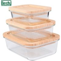Reusable Glass Meal Prep Container Bamboo Lid