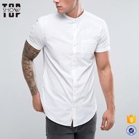 Cotton Grandad Collar Short Sleeve Oxford Shirt