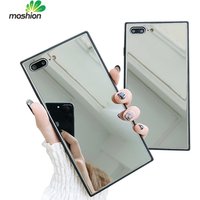 New glass mirror mobile cover square makeup phone case for iPhone 6s 7splus 8plus , for iphone x xs max cases