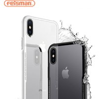 Feisman Shockproof Cell Phone Case, Hybrid TPU Transparent Clear Hard Tempered Glass Mobile Phone Cover for iPhone X 8 7 6s Plus