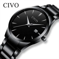 CIVO Watches Waterproof Date Calendar Analogue Watch For Men Black Stainless Steel Quartz Wrist Watch Casual Business Clock