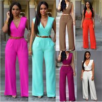 Sleeveless V Neck Jumpsuit Long Trousers