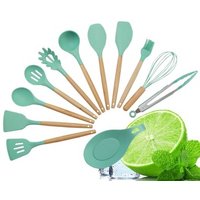Non Stick Pan 12 Silicone Wooden Handle Kitchen Utensils