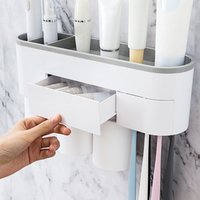 Multifunctional bathroom storage set toothbrush holder toothbrush rack with three magnetic hanging cups