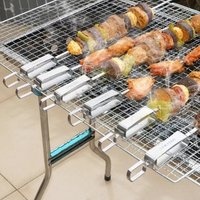 6pcs 14in Stainless Steel Metal Grilling Skewers with Slider BBQ Shish Kebab Skewer Sticks Set