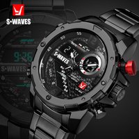SWAVES Brand Dual Display Analog Digital LCD Quartz Wristwatches Stainless Steel Band Male Clock Men's Military Watch SW2063