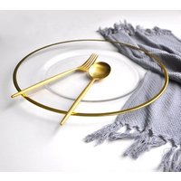 Unbreakable transparent glass bulk clear wedding under wholesale antique crystal vintage decoration charger plates with gold rim