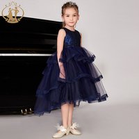 Nimble Wholesale Navy Blue Sleeveless Beading Princess Layered Girl Party Dress Sequin Prom Gowns Evening Girl Dress