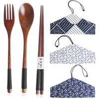 Wood Portable Tableware Wooden Cutlery Sets Fork Spoon Chopstick Travel Dinnerware Suit Environmental Dinnerware Sets
