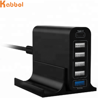 Qualcomm Quick Charge 3.0 60W USB Charger with 6-Port USB Charging Station, 6 Port Type C Wall Charger USB Hub for PowerBank