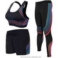 3 Piece Yoga Sport Suit Leggings Shorts & Bra