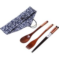 Organic Wooden Travel Cutlery Set Pouch