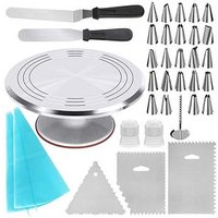Cake Decorating Supplies with Aluminium Alloy Revolving Cake Turntable 24 Cake Decorating Tips 2 Icing Spatula/Icing Comb