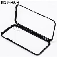 New popular for iphone x case magnetic aluminum metal frame transparent glass back cover bumper phone case