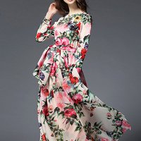 Pretty Chiffon Floral Long Sleeve Maxi Dress