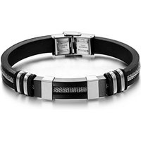 Gun Metal Stainless Steel 316L Inlay Chain Black Silicon Wholesale Bracelet Men