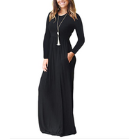 Women's Long Sleeve Loose Plain Maxi Dresses Casual Long Dresses with Pockets