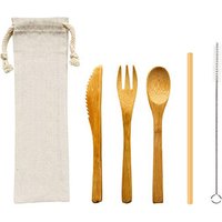 Bamboo Cutlery Set Travel Linen Bag