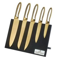 Custom gold titanium stainless steel kitchen knife set with black block