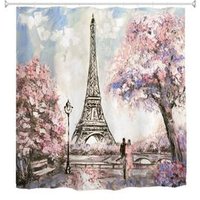 Waterproof Paris Eiffel Tower Bathroom Shower Curtain Romantic Lover Pink Flower Polyester Fabric Bathroom Curtain 1.8mx1.8m