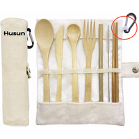 Free LOGO Natural Reusable Spoon Fork Knife Straw Set Camping Bamboo Travel Cutlery Set with Gift Canvas Bag