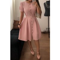 Wholesale women smart elegant fashion short sleeve button midi dress with belt