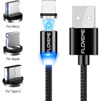 Free Shipping 3 in 1 USB Cable Magnet Design for iPhone/Micro USB/Type C FLOVEME 1m Magnet Phone Cable