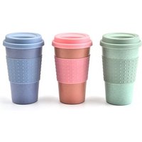 Hot sale natural eco friendly reusable biodegradable plastic pla wheat straw fiber mugs with lid for travel