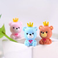 Free Shipping 3pcs/set Doll House Resin Decor Toys Cute Micro Landscape Ornaments Mini Crown Bear Animal Fairy Garden Decoration