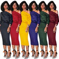Lifu Ladies Party Dresses Sexy One Shoulder Dresses Women Elegant Long Sleeve Fashion Midi Dress