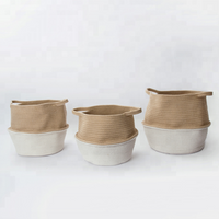 Beauty wholesale 3 set foldable sewing belly toy laundry storage handmade woven cotton rope baskets with handles