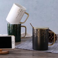 & Red Ceramic Coffee Mug Gold Handle Spoon