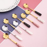 Cute metal ice spoon stainless steel coffee mini golden spoon with ceramic handle