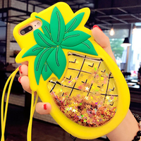 Bling Luxury Colorful Cute Flowing Liquid Floating Sparkle Glitter Soft Back Case Cover (Pineapp)For Apple Iphone X XS/XR/XS MAX