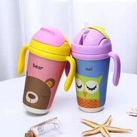 BPA free non spill bamboo fiber kids children baby travel drinking training sippy cup China wholesale with lid and straw handle