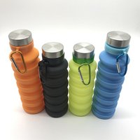 BPA Free Foldable Water Bottle Reusable Collapsible Silicone Cup With Stainless Steel Cover